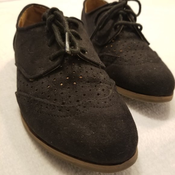 Suede Finish Black Oxfords Lace up Perforated Detail Xhilaration - Picture 4 of 8